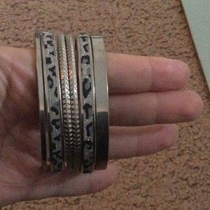 Silver bangles with sparkly animal print bangles